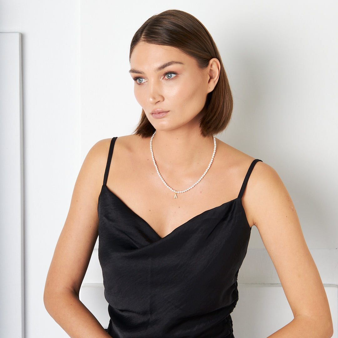 İncili Taşlı Harf Kolye - 925 GÜMÜŞ