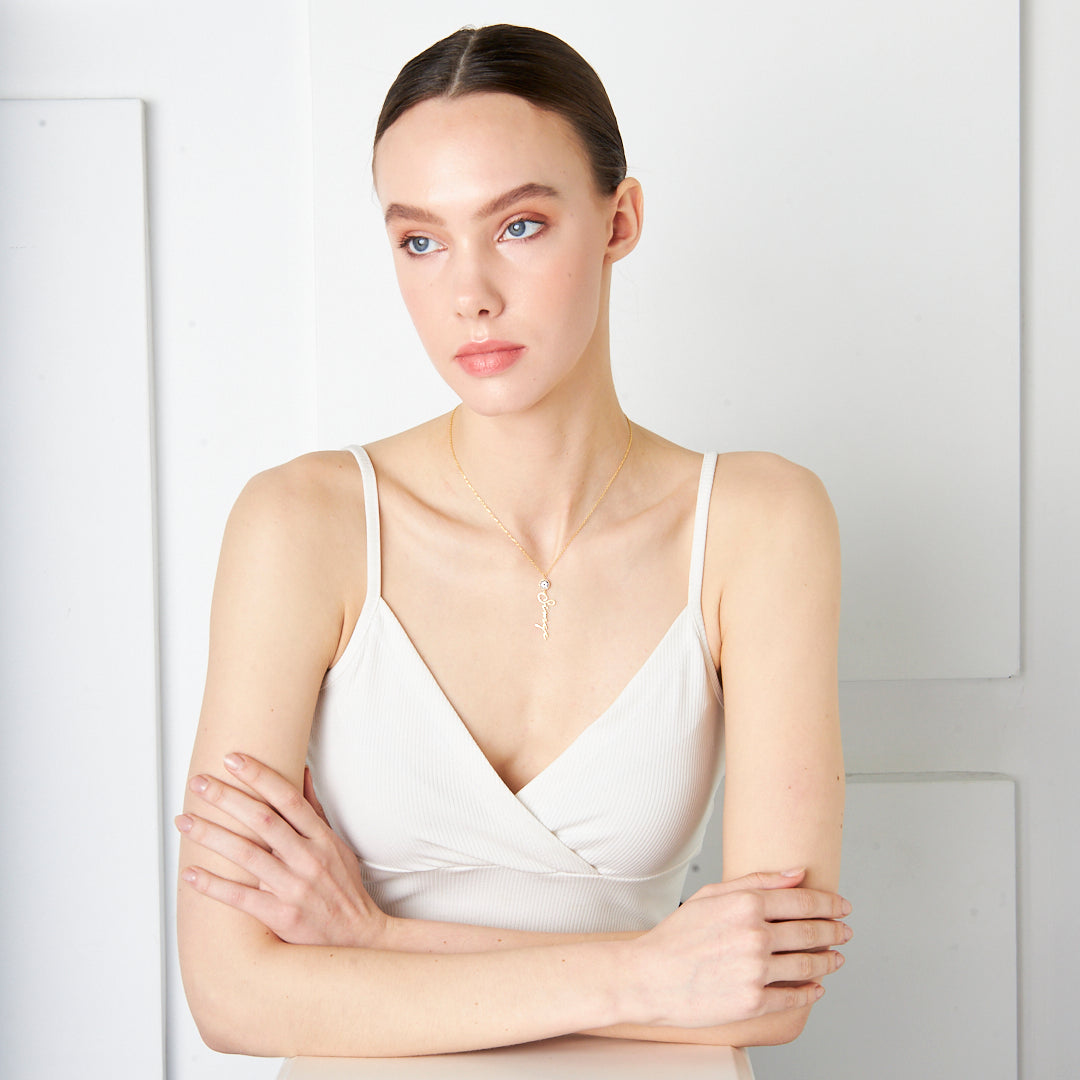 Nazar Boncuklu Dikey İsimli Kolye - 925 GÜMÜŞ