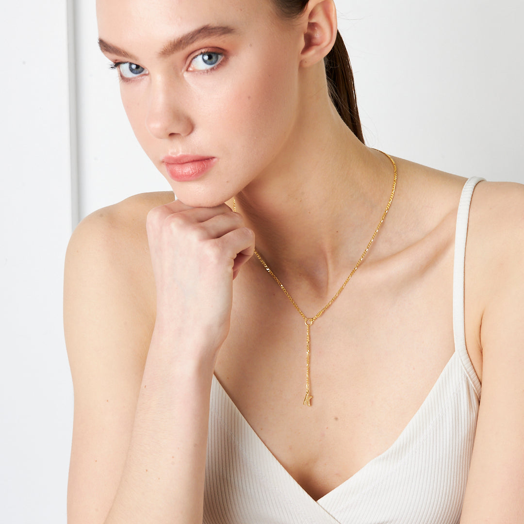 Y Şekilli Taşlı Harf Kolye - 925 GÜMÜŞ