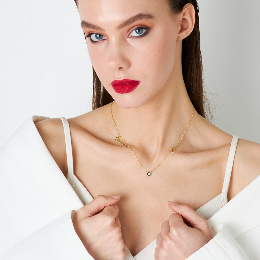 İki İsimli Nazar Kolye - 925 GÜMÜŞ