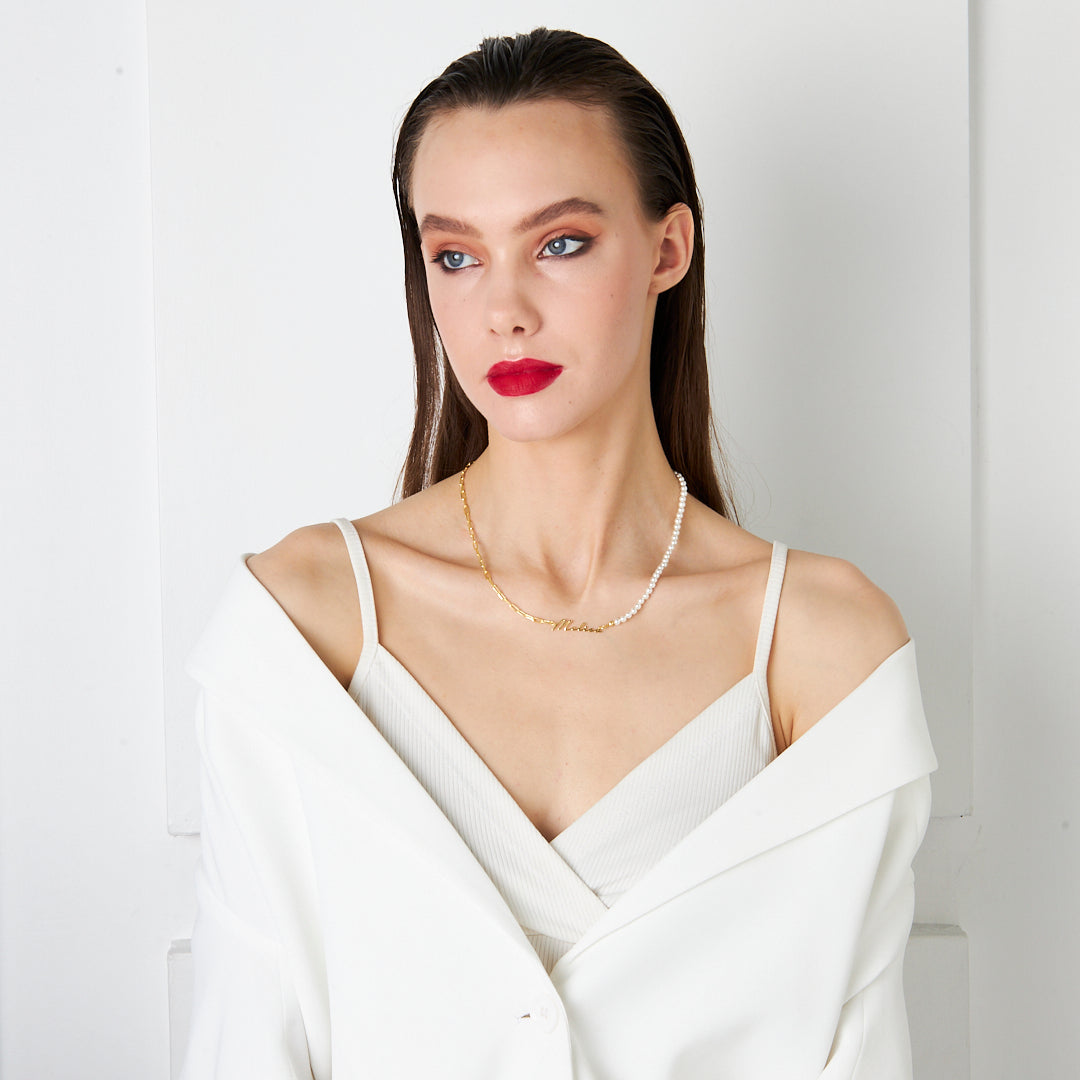 Yarı İncili El Yazılı Kolye - 925 GÜMÜŞ