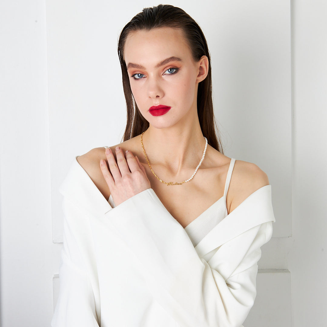 Yarı İncili El Yazılı Kolye - 925 GÜMÜŞ