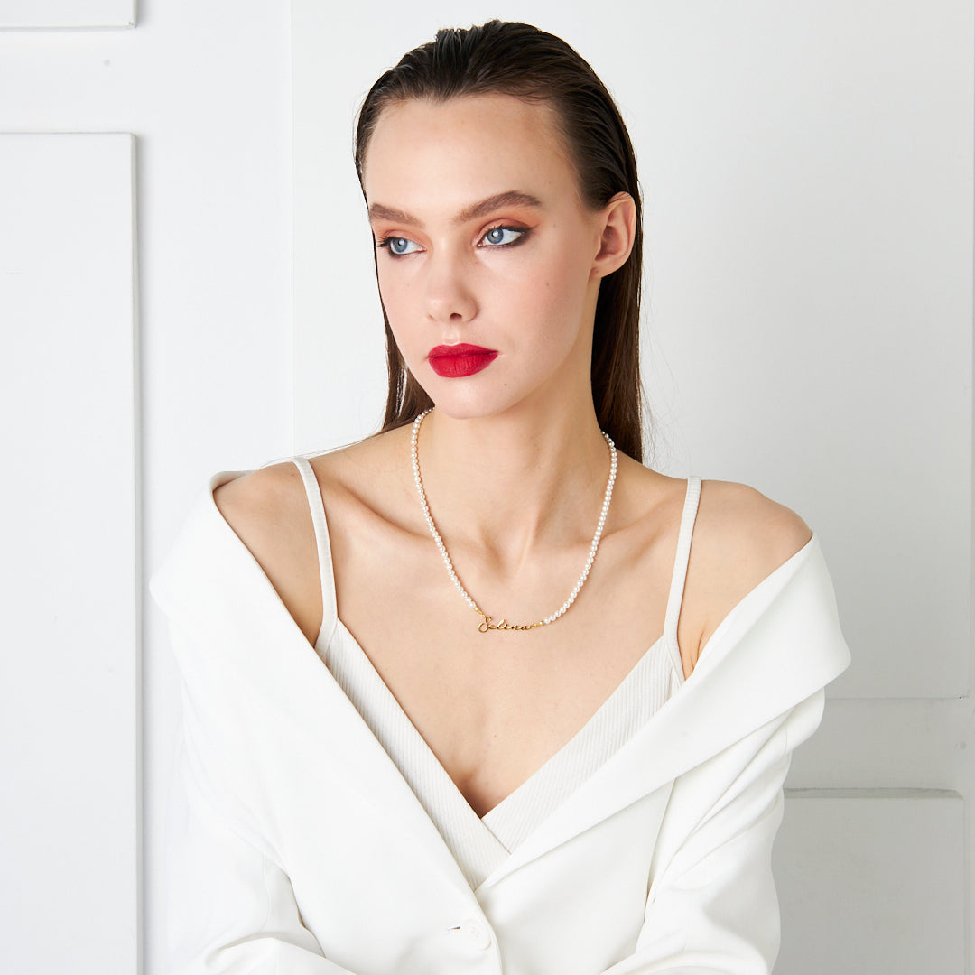 İnci Boncuklu İsimli Kolye - 925 GÜMÜŞ