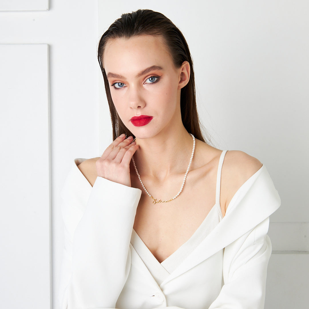 İnci Boncuklu İsimli Kolye - 925 GÜMÜŞ