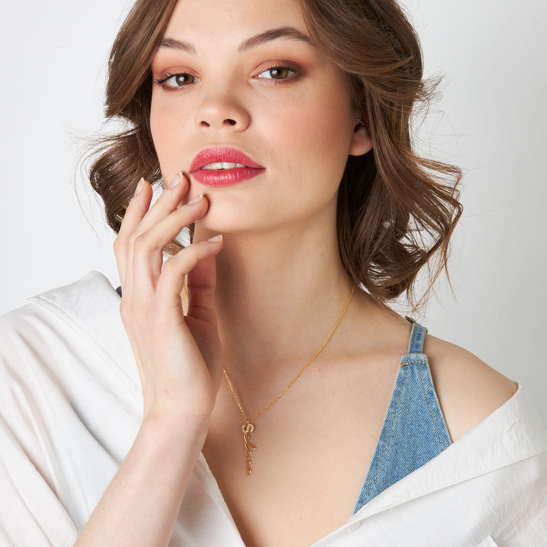 Harfli İsim Taşlı Kolye - 925 GÜMÜŞ