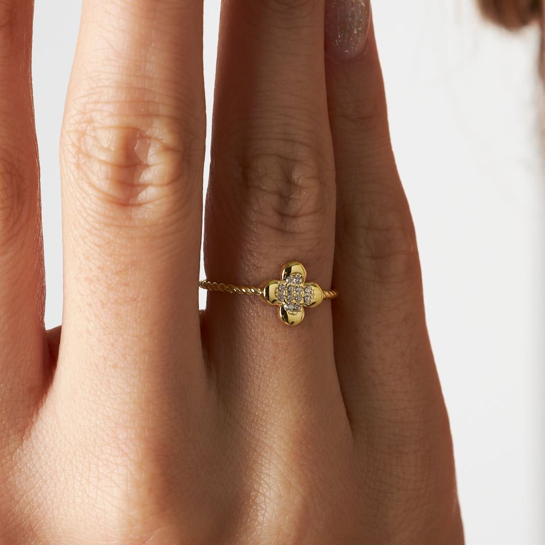 Dört Yapraklı Yonca Yüzüğü - 925 GÜMÜŞ