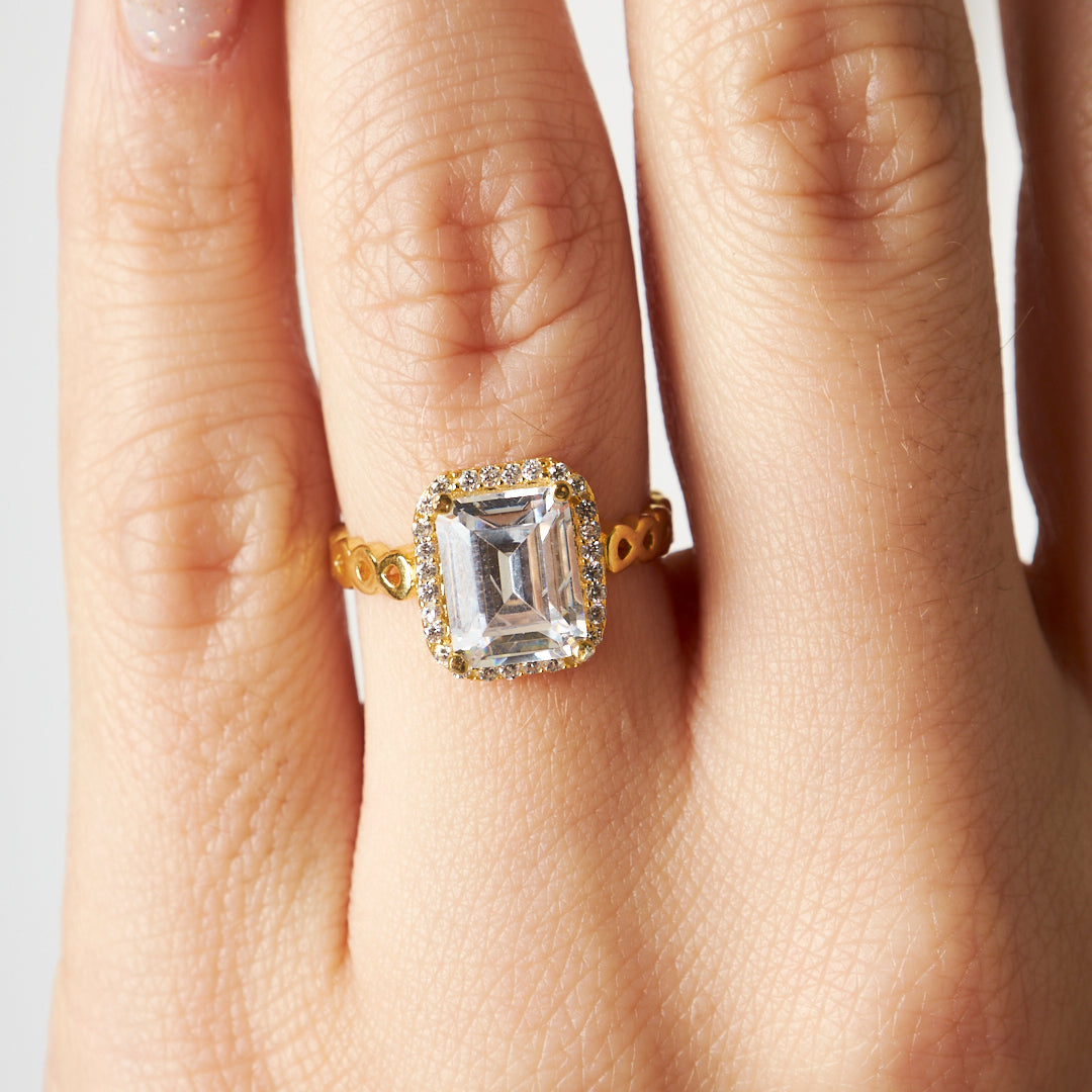 Kare Baget Taşlı Yüzük - 925 GÜMÜŞ