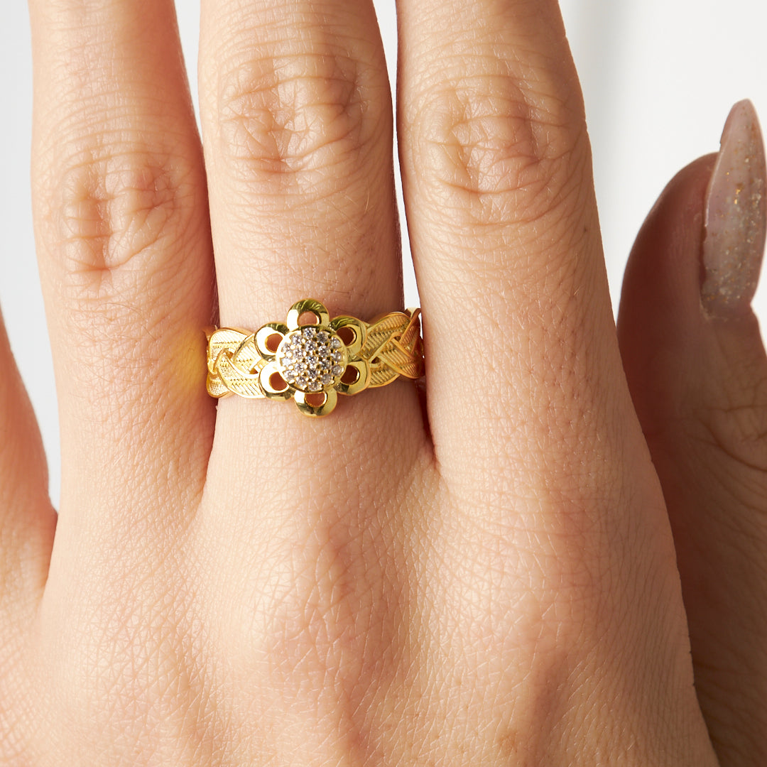 Çiçek Detaylı Örgü Yüzük - 925 GÜMÜŞ