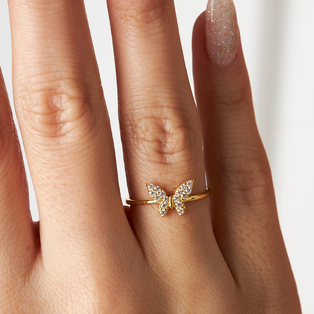İnce Taşlı Kelebek Yüzük - 925 GÜMÜŞ