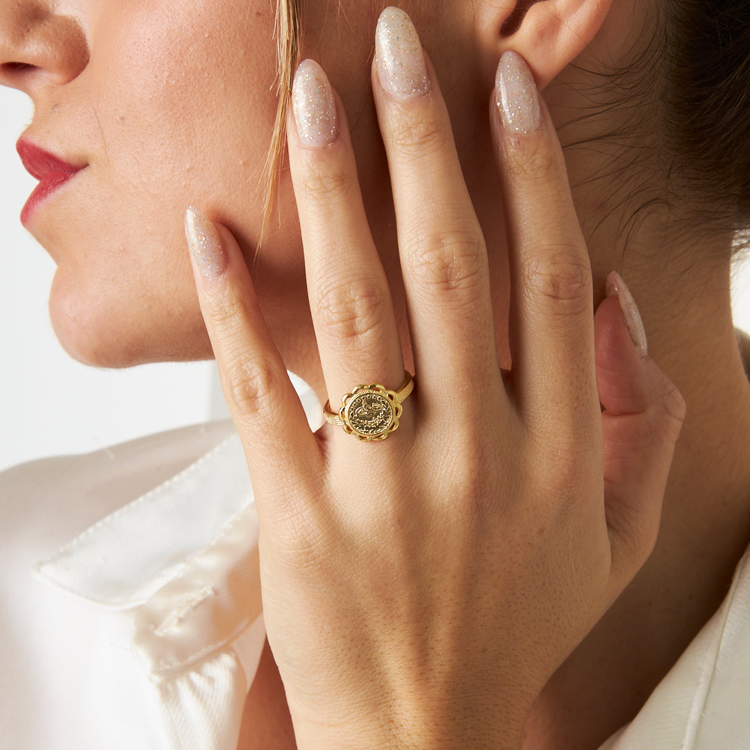 Monogram Çiçek Modeli Yüzük - 925 GÜMÜŞ