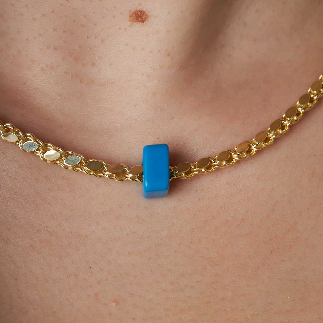 Doğal Taş Payet Halab Zincir Kolye - 925 GÜMÜŞ