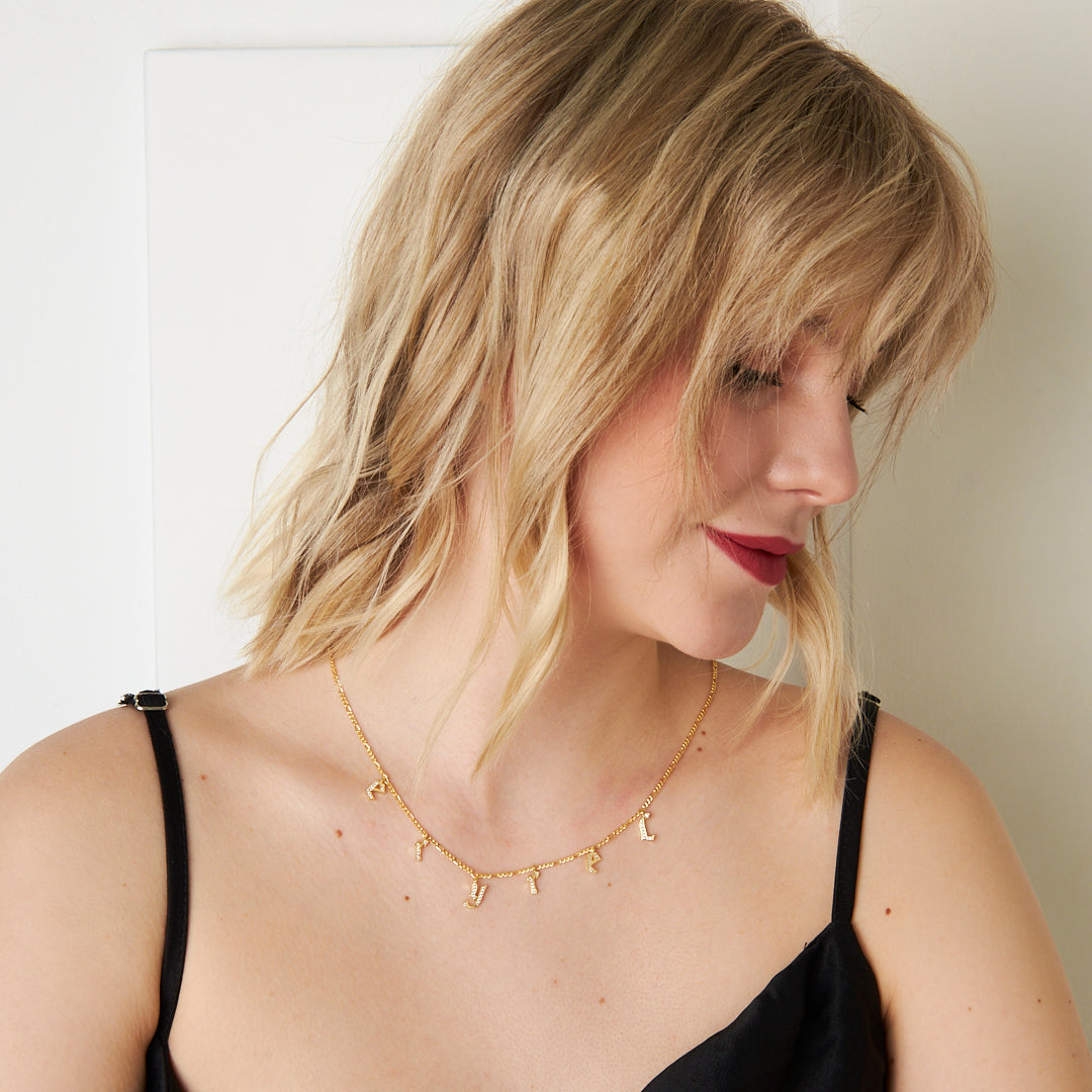 Chocker Zirkon Taşlı İsim Kolye - 925 GÜMÜŞ