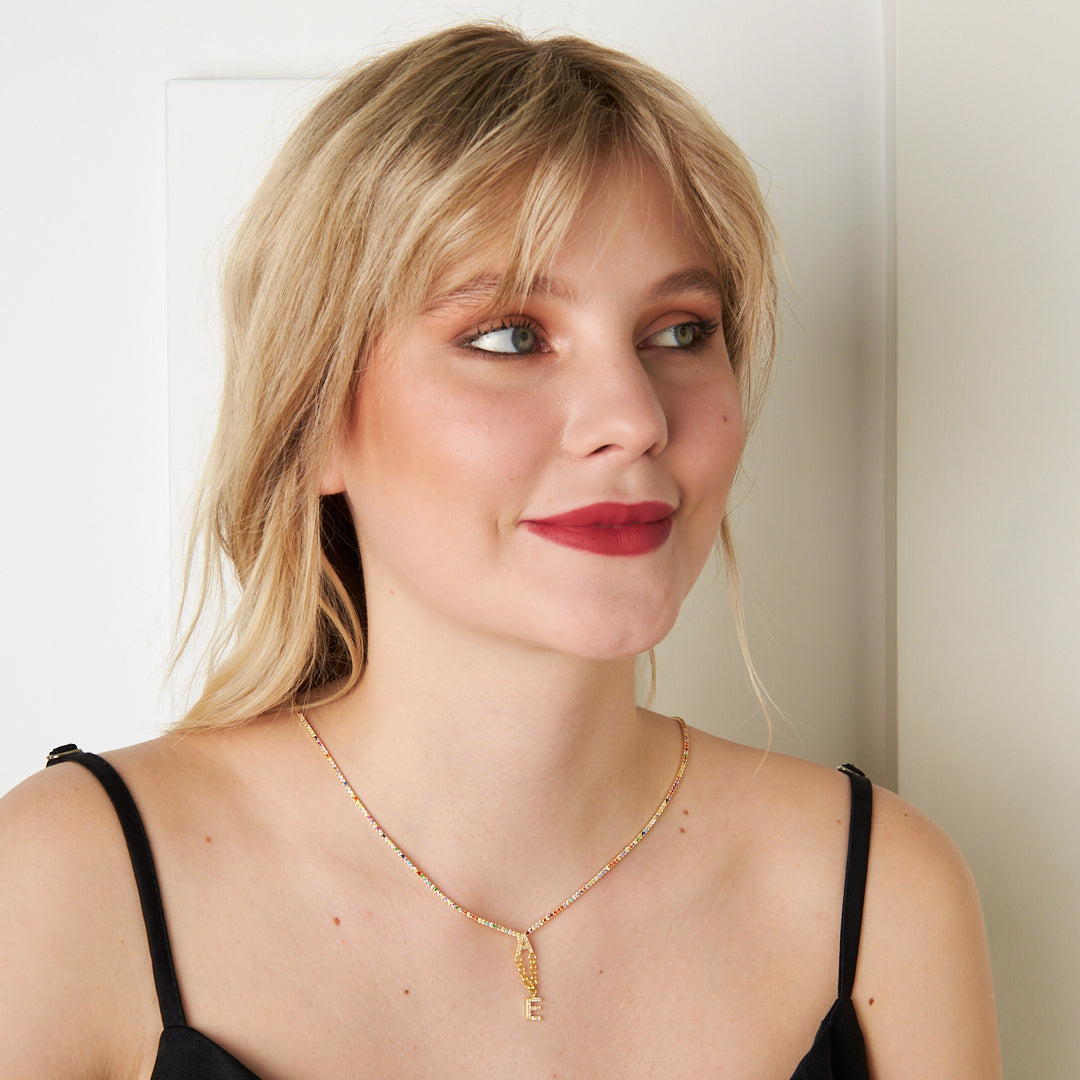 İki Harfli Renkli Su Yolu Kolye - 925 GÜMÜŞ