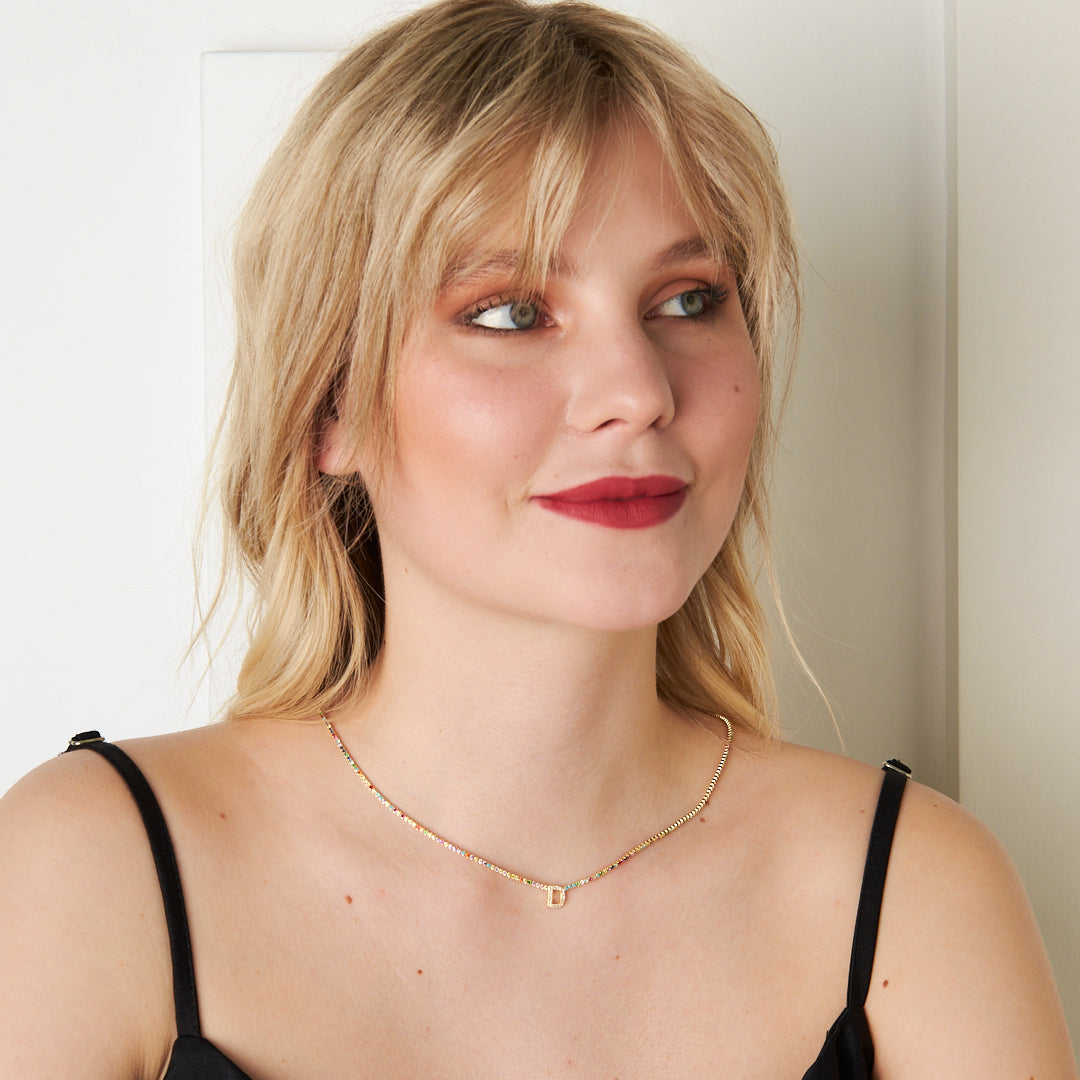 Renkli Taşlı Su yolu Harf Kolye - 925 GÜMÜŞ