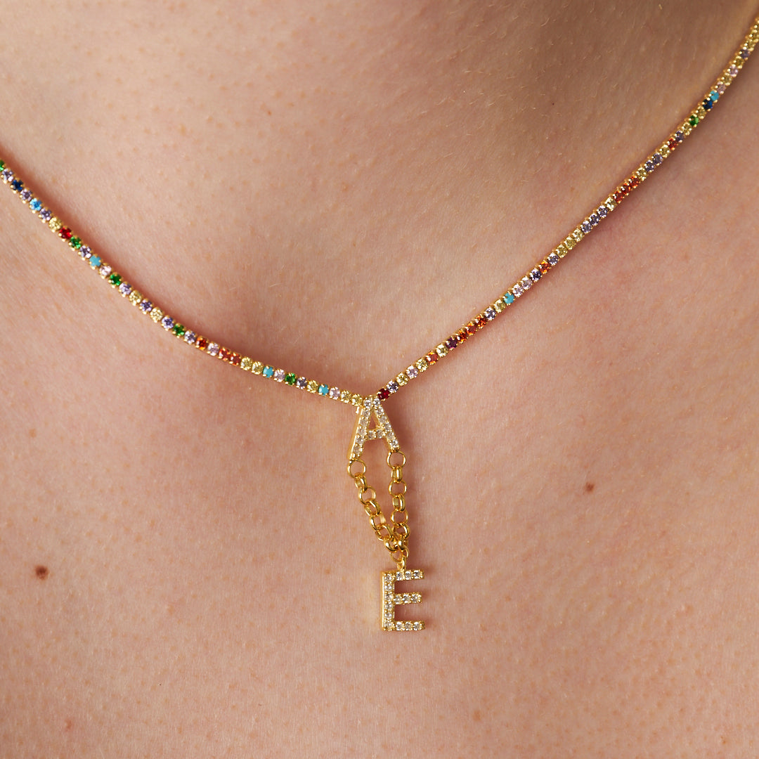 İki Harfli Renkli Su Yolu Kolye - 925 GÜMÜŞ