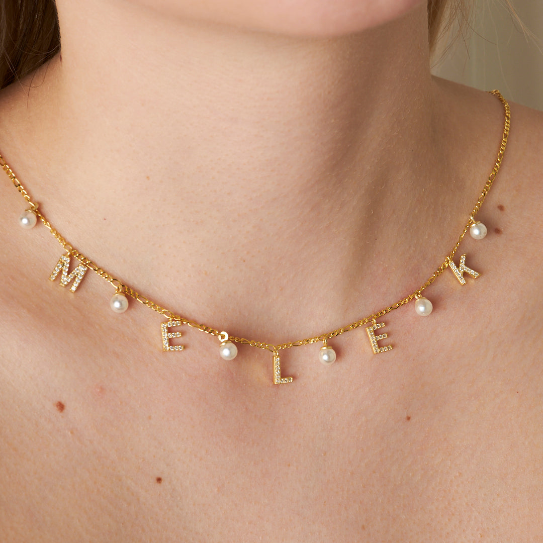 Figaro İnci Taşlı İsim Kolye - 925 GÜMÜŞ