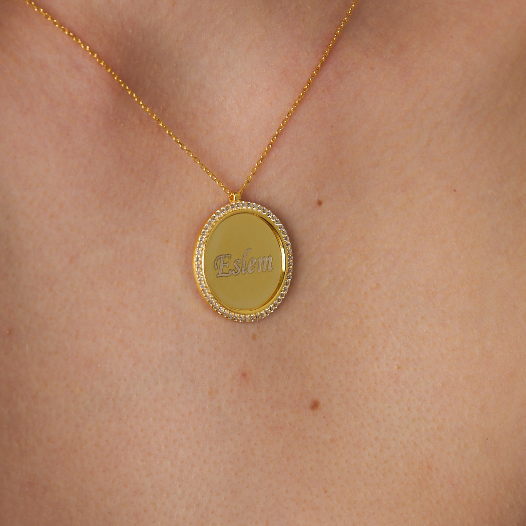 Tek Sıra Taşlı Plaka İsim Kolye - 925 GÜMÜŞ