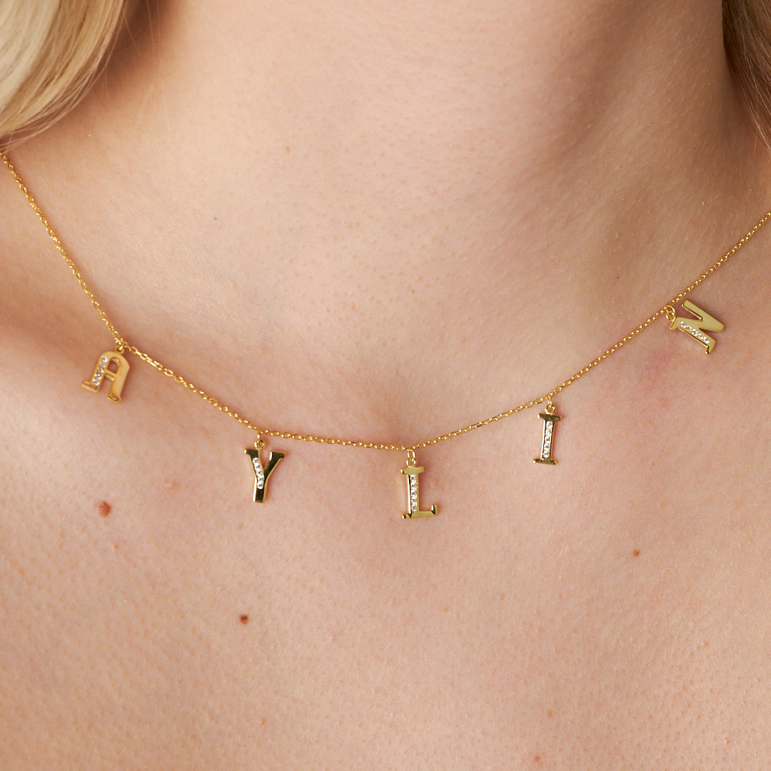 Harfli Yarım Taş Kolye İsimli Kolye - 925 GÜMÜŞ