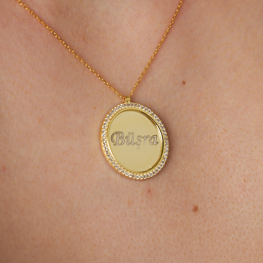 Taş Plaka İsim İşlemeli Kolye - 925 GÜMÜŞ