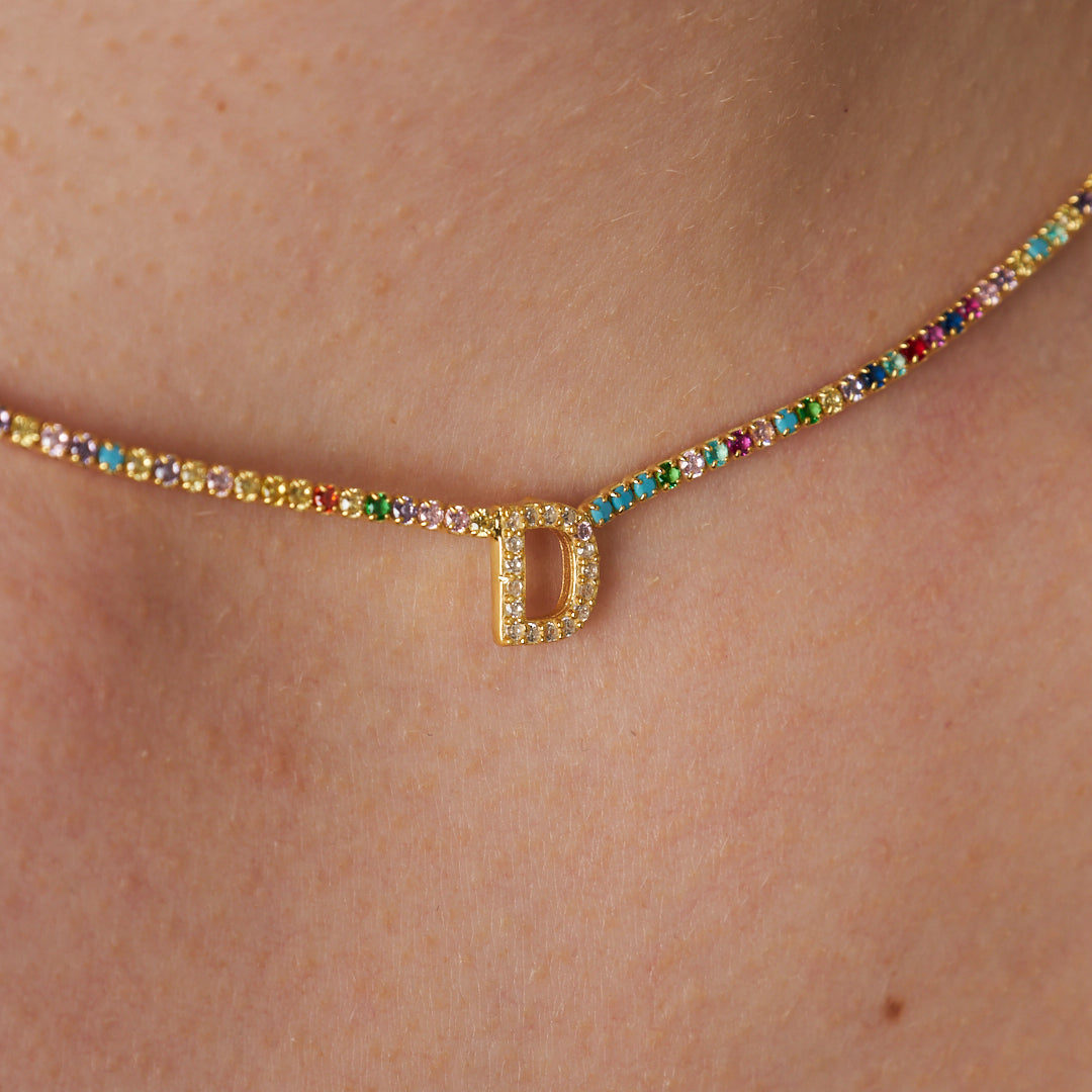 Renkli Taşlı Su yolu Harf Kolye - 925 GÜMÜŞ