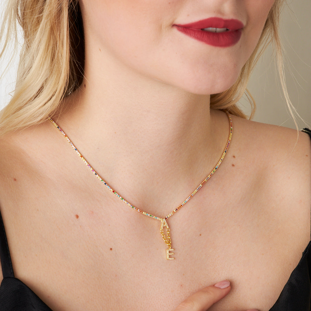 İki Harfli Renkli Su Yolu Kolye - 925 GÜMÜŞ