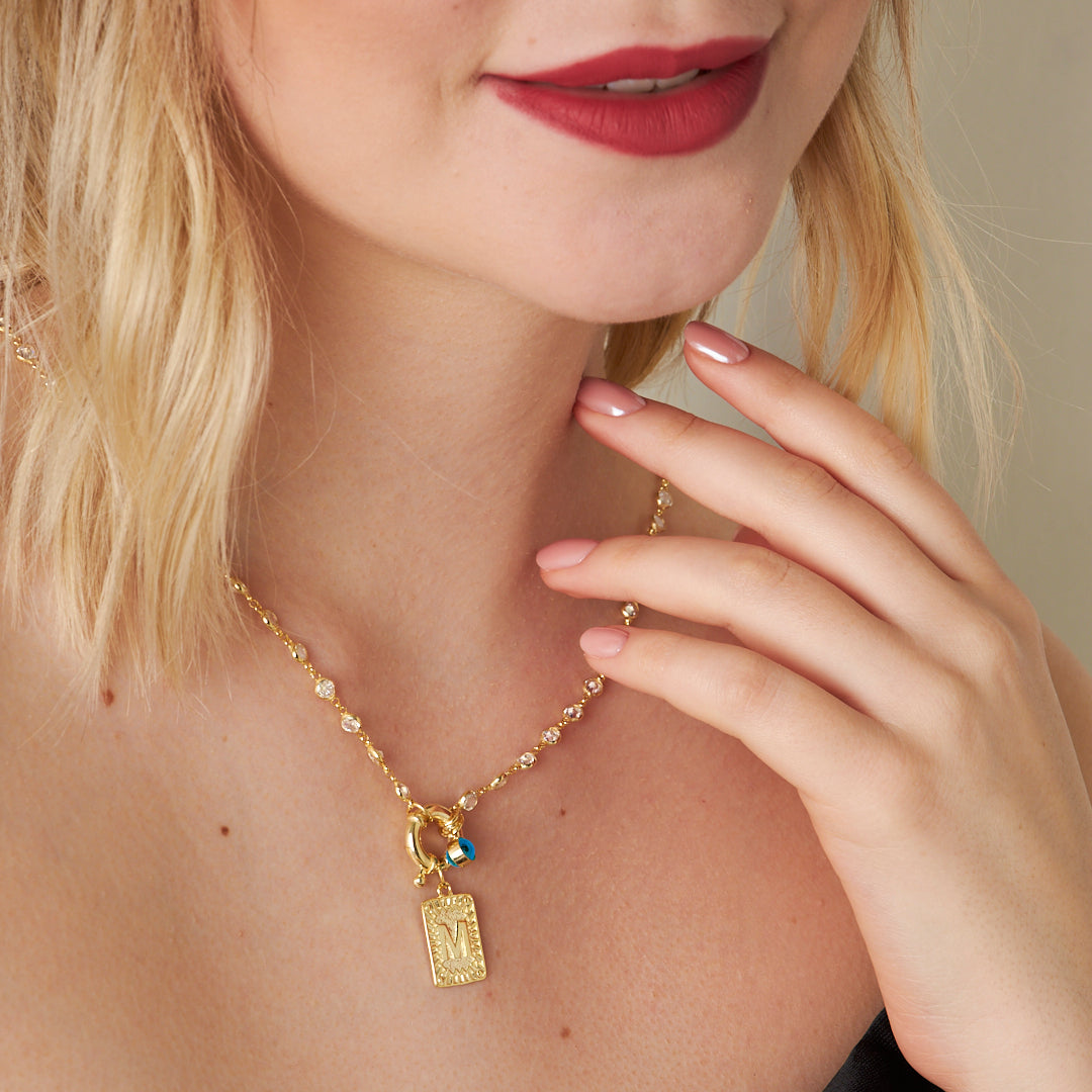 Nazar Taşlı Buzlu Harf Kolye - 925 GÜMÜŞ