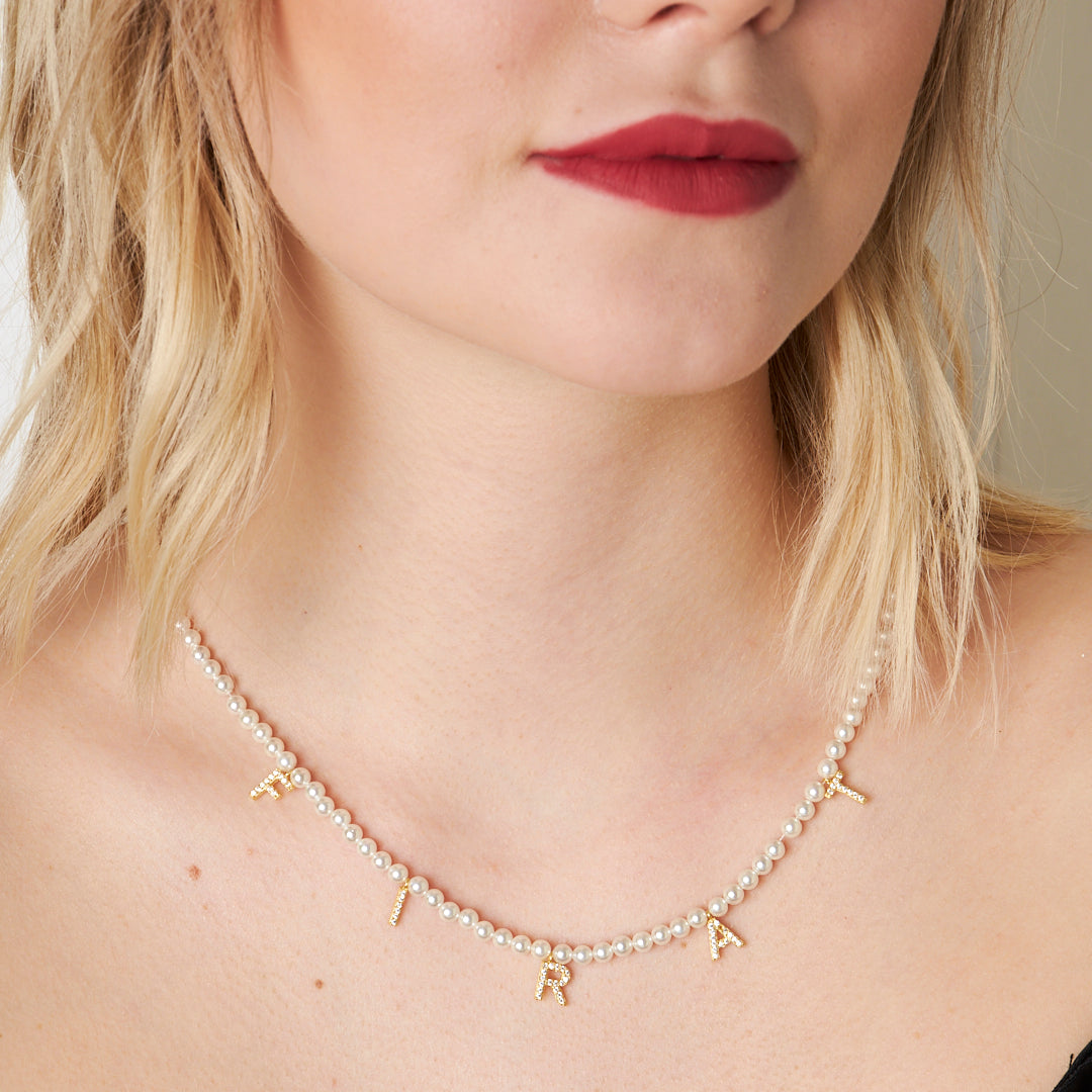 İnci Taşlı İsim Kolyesi - 925 GÜMÜŞ