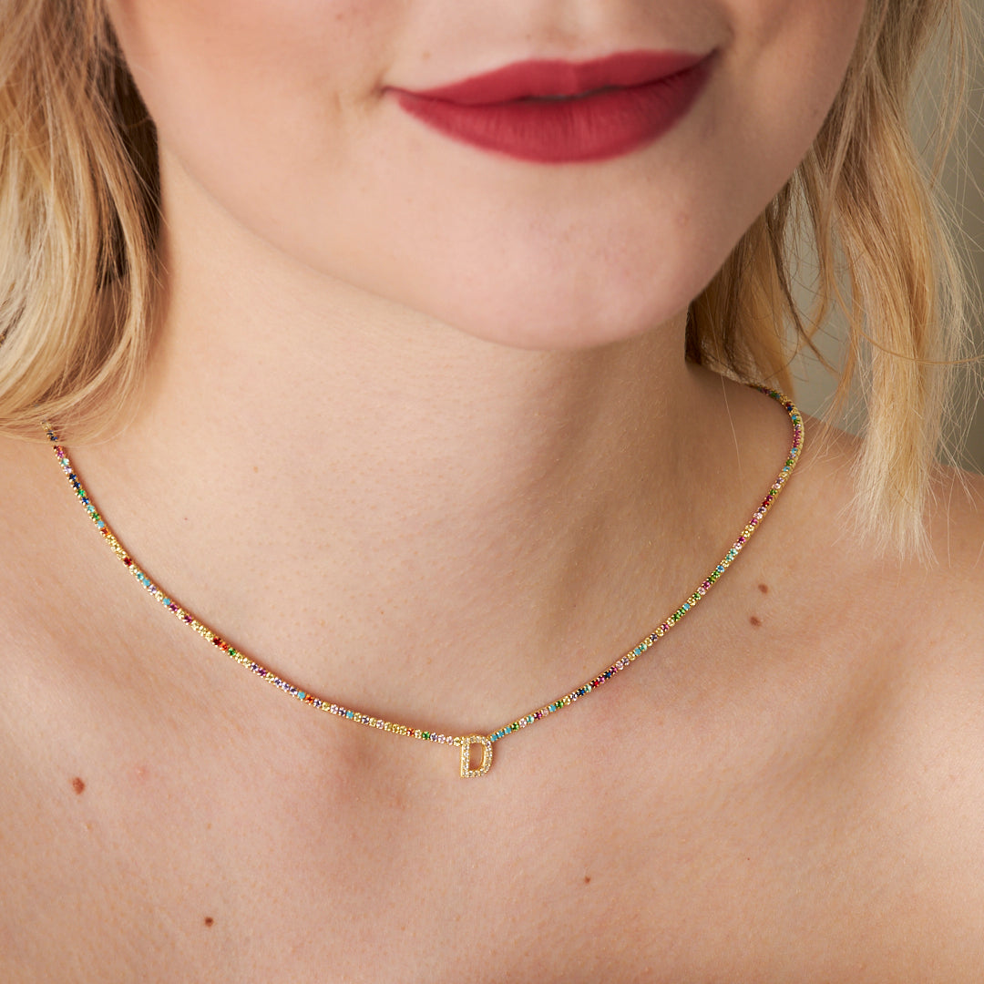 Renkli Taşlı Su yolu Harf Kolye - 925 GÜMÜŞ