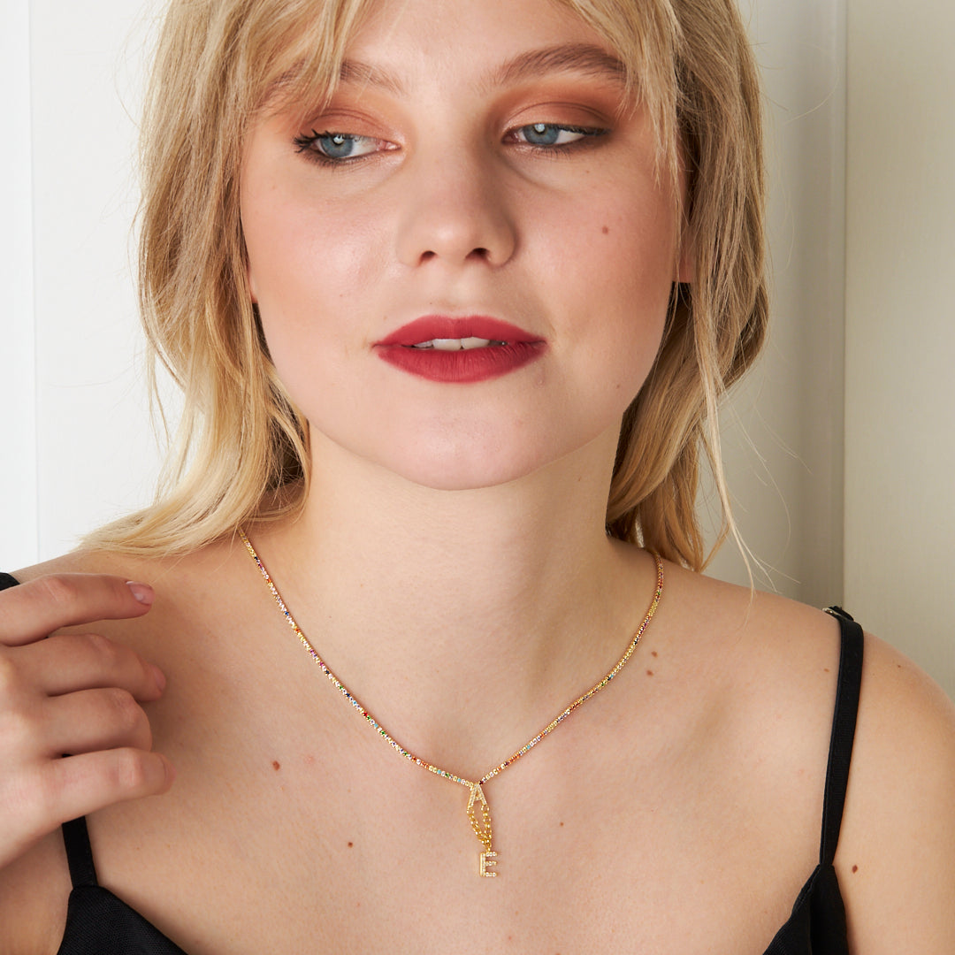 İki Harfli Renkli Su Yolu Kolye - 925 GÜMÜŞ