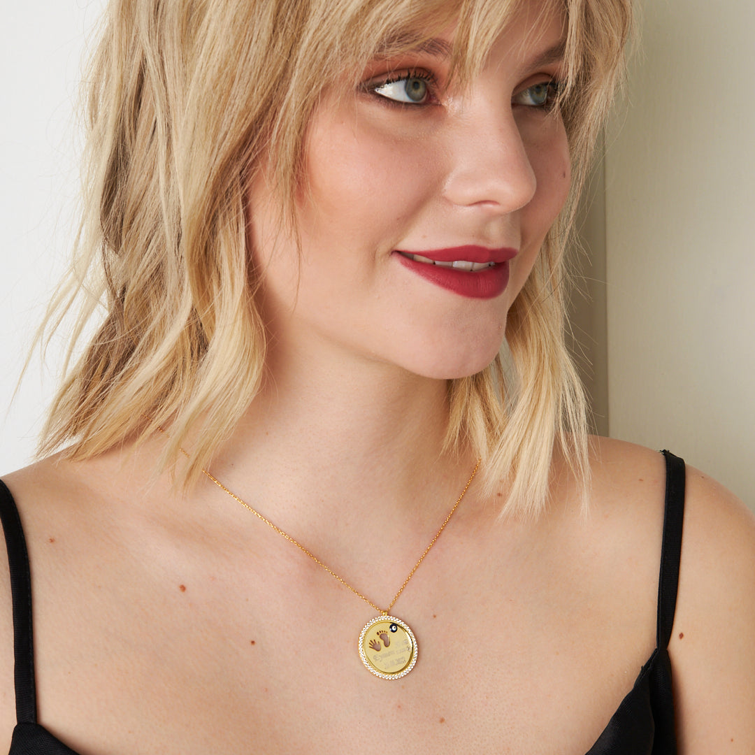 Taşlı Plaka Doğum Kolye - 925 GÜMÜŞ