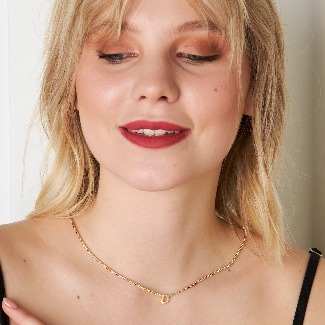 Renkli Taşlı Su yolu Harf Kolye - 925 GÜMÜŞ