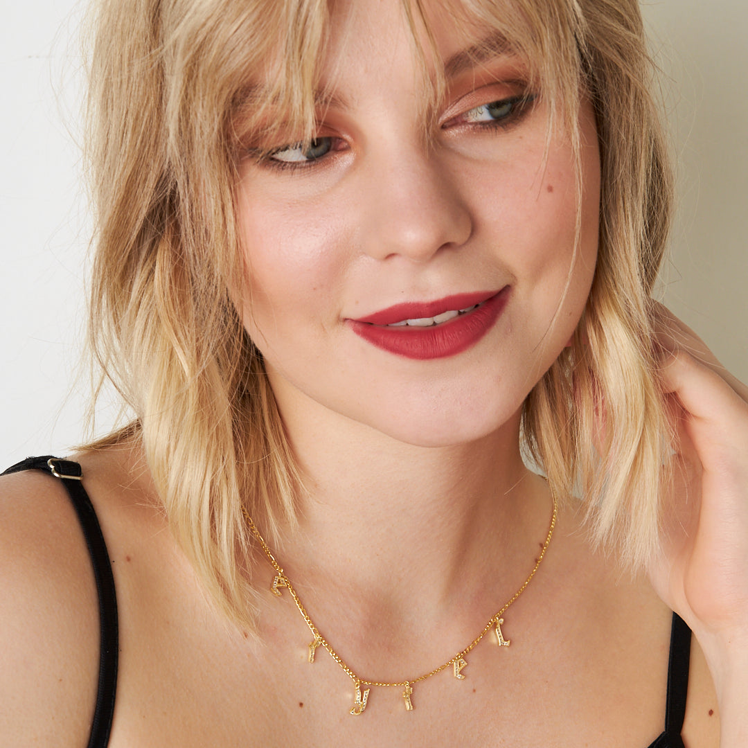 Chocker Zirkon Taşlı İsim Kolye - 925 GÜMÜŞ