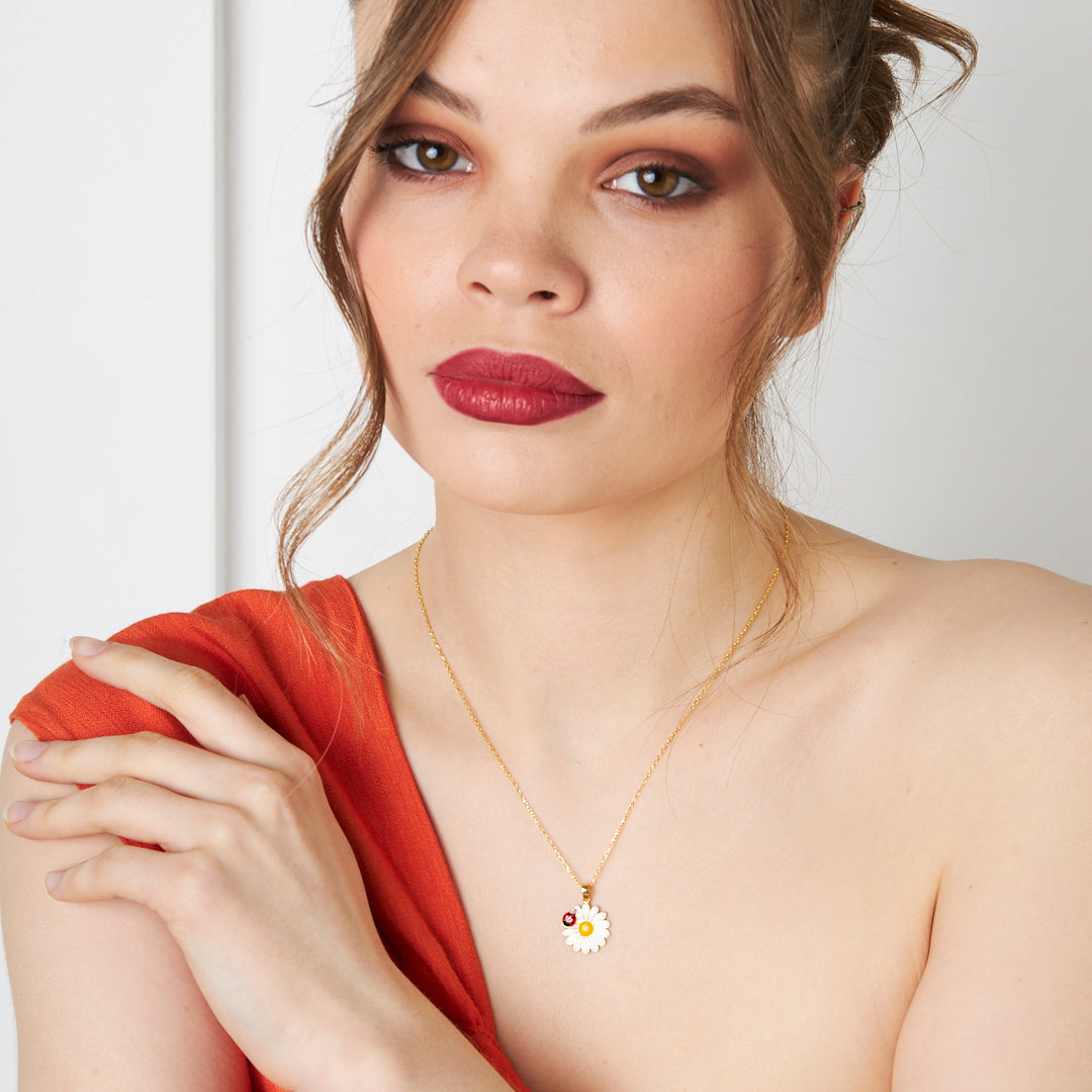 Uğur Böceği Papatya Kolye - 925 GÜMÜŞ