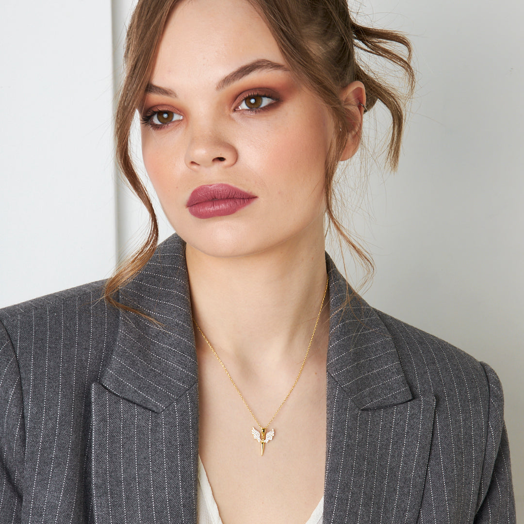 Taşlı Milkail Melek Kolye - 925 GÜMÜŞ