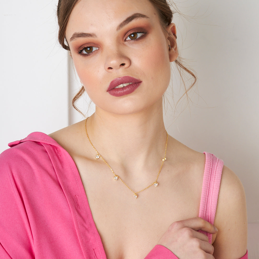 Beşli Kalpli Su Damlası Kolye - 925 GÜMÜŞ