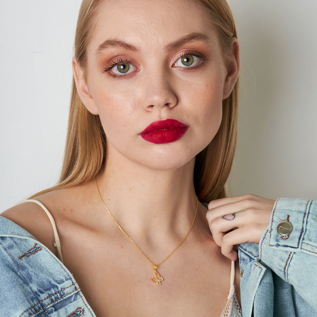 Kelebek Taşlı Kolye - 925 GÜMÜŞ