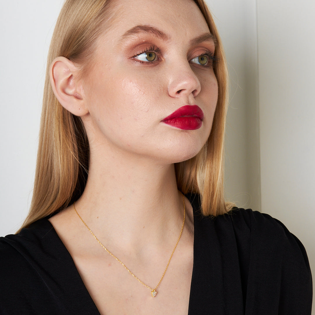 Taşlı Kalp Tasarım Kolye - 925 GÜMÜŞ