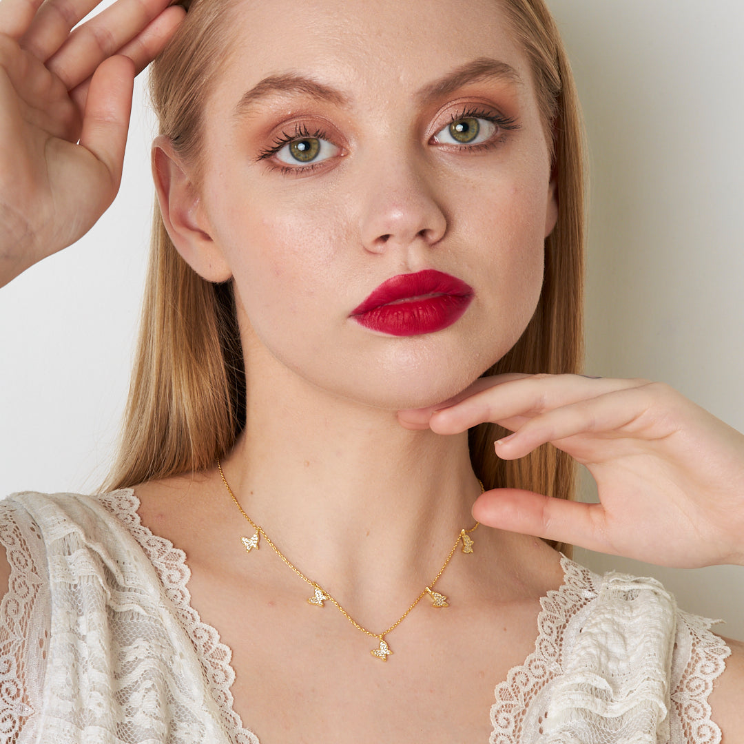 Beş Katlı Kelebek Kolye - 925 GÜMÜŞ