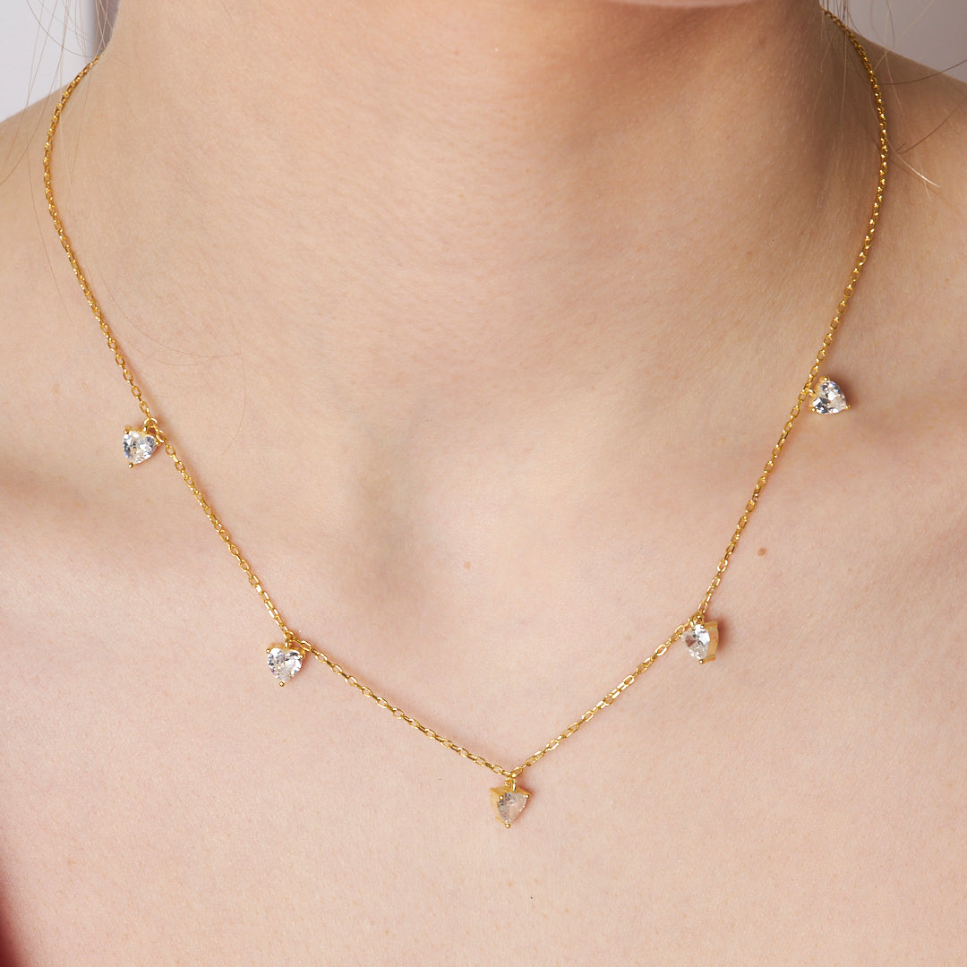 Beşli Kalpli Su Damlası Kolye - 925 GÜMÜŞ