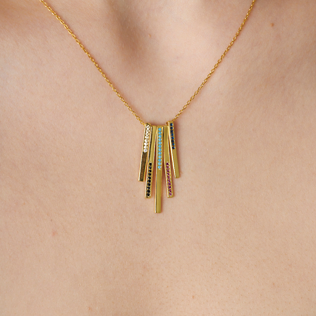 Renkli Çubuk Kolye - 925 GÜMÜŞ