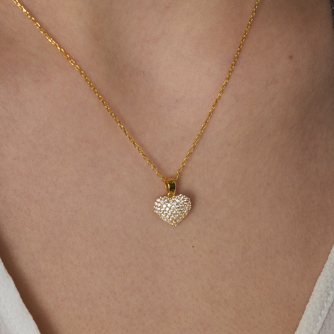 Nokta Taşlı Kalp Kolye - 925 GÜMÜŞ