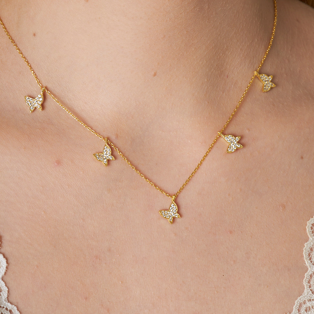 Beş Katlı Kelebek Kolye - 925 GÜMÜŞ