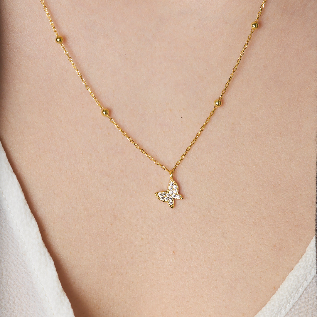 İnci Kelebek Kolye - 925 GÜMÜŞ