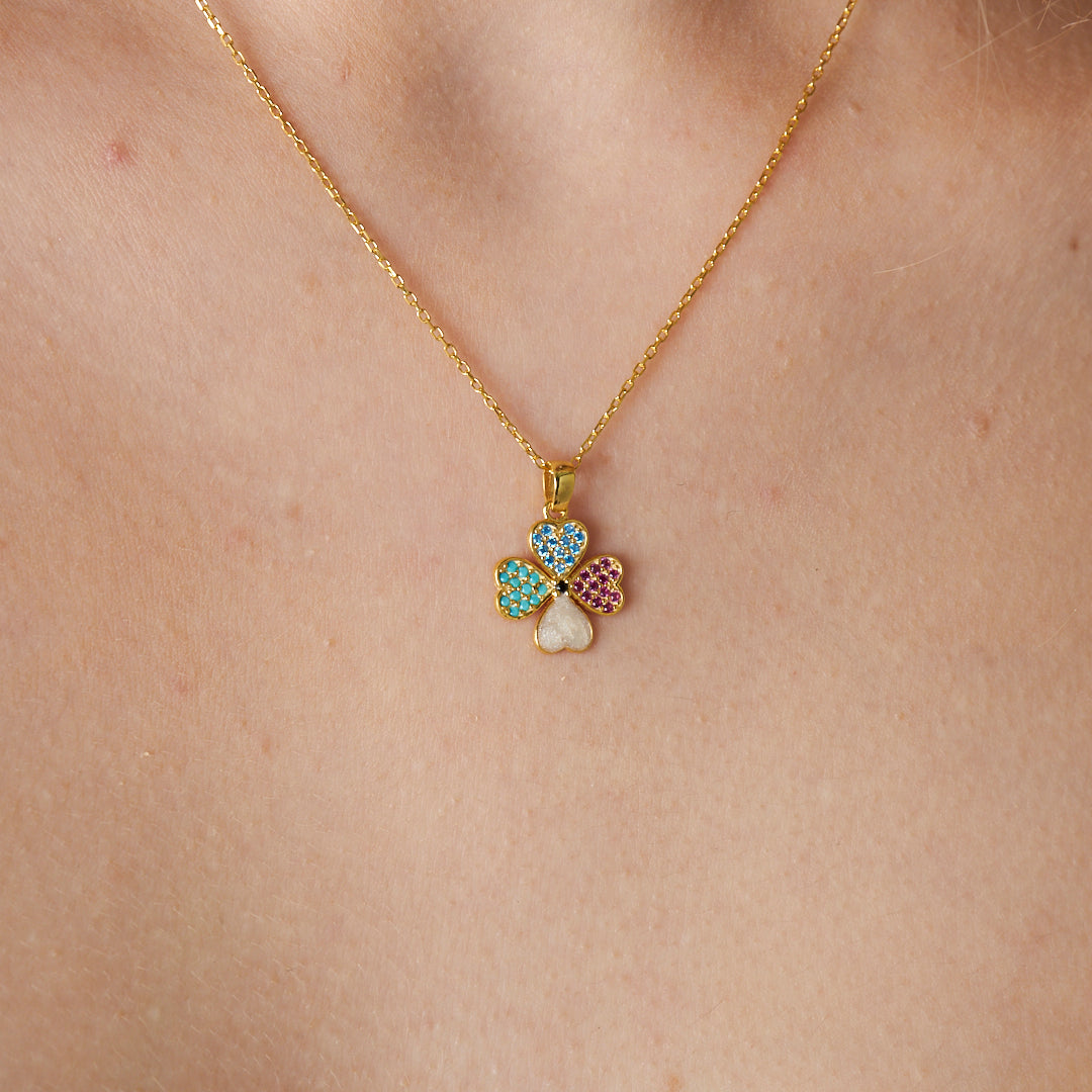 Renkli Yonca Kolye - 925 GÜMÜŞ