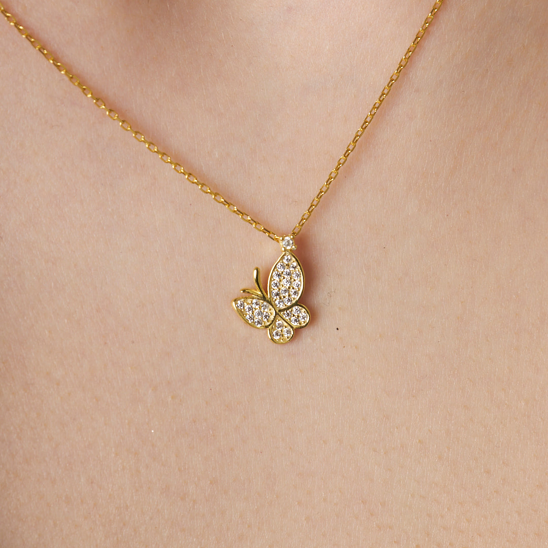 Taşlı Kelebek Kolye - 925 GÜMÜŞ