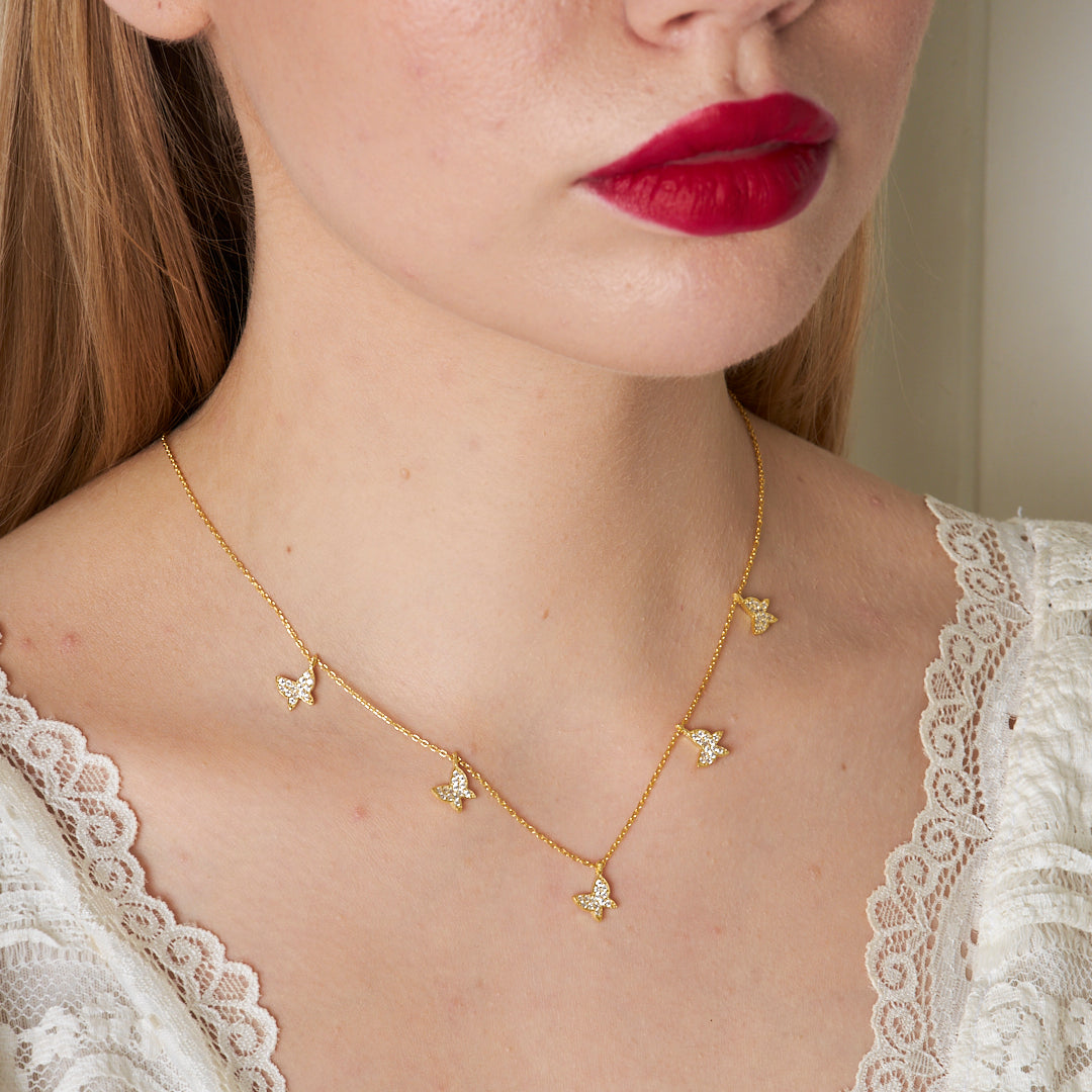 Beş Katlı Kelebek Kolye - 925 GÜMÜŞ