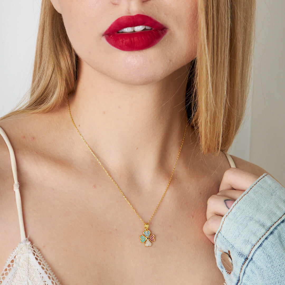 Renkli Yonca Kolye - 925 GÜMÜŞ