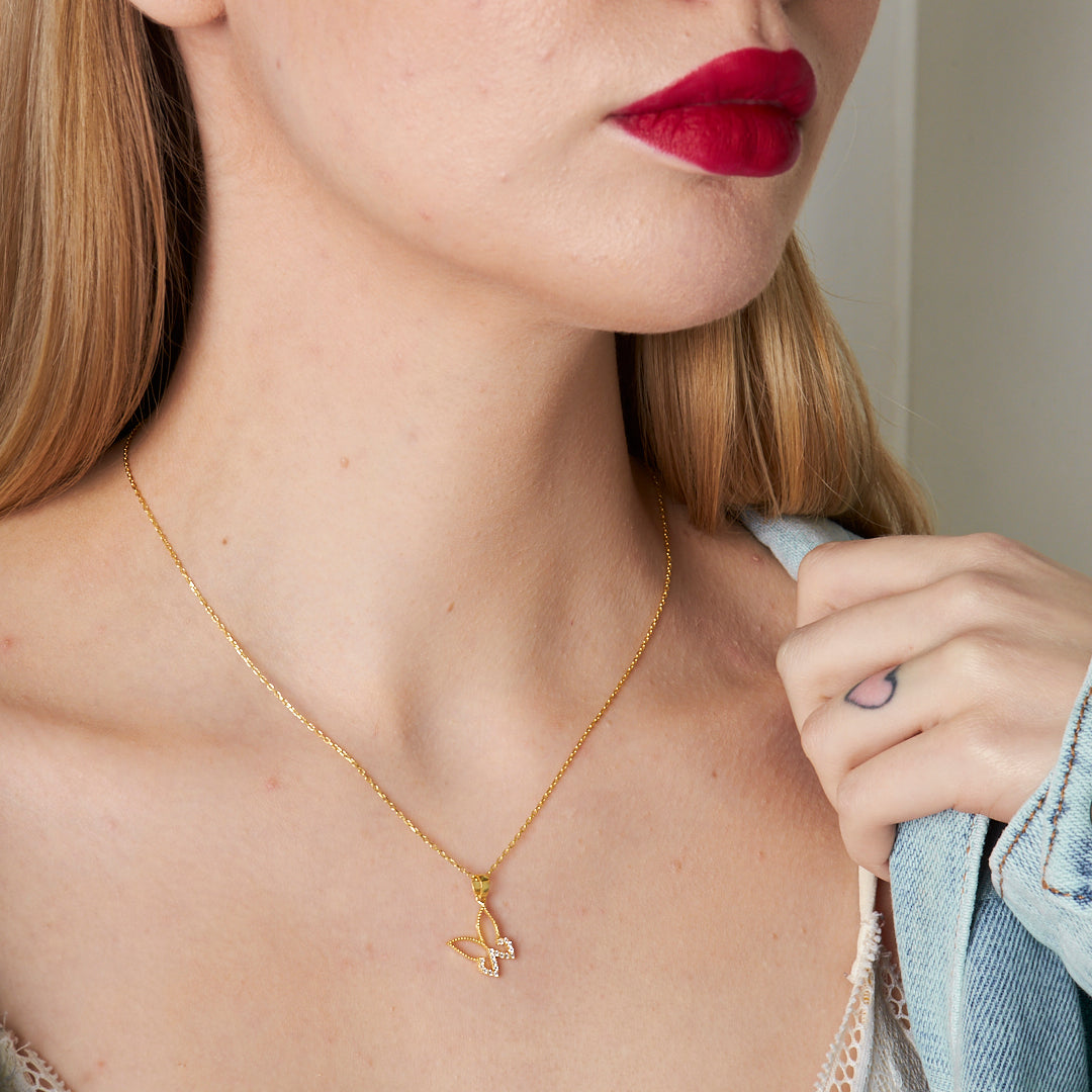 Kelebek Taşlı Kolye - 925 GÜMÜŞ