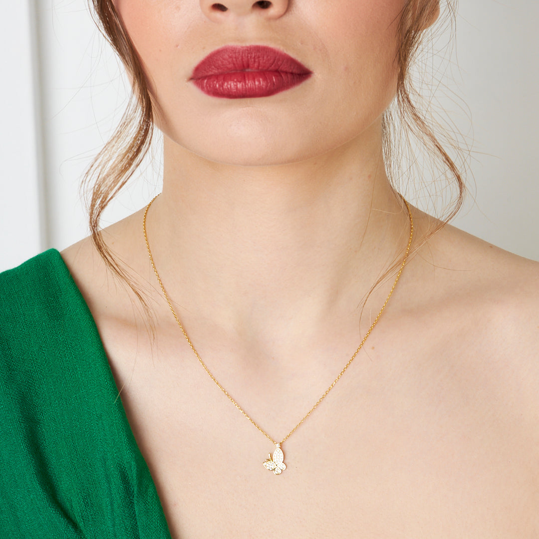 Taşlı Kelebek Kolye - 925 GÜMÜŞ