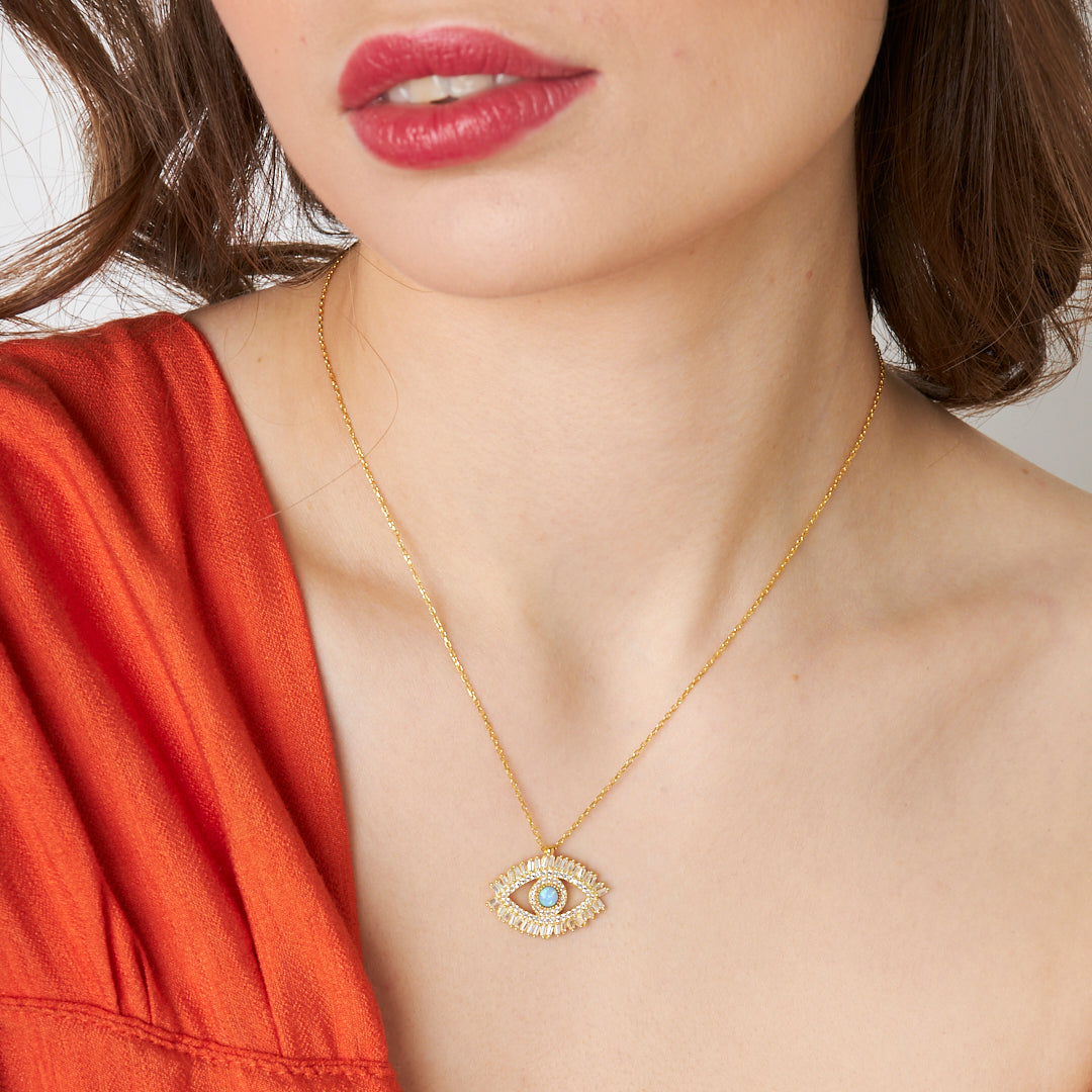 Baget Taşlı Göz Kolye - 925 GÜMÜŞ